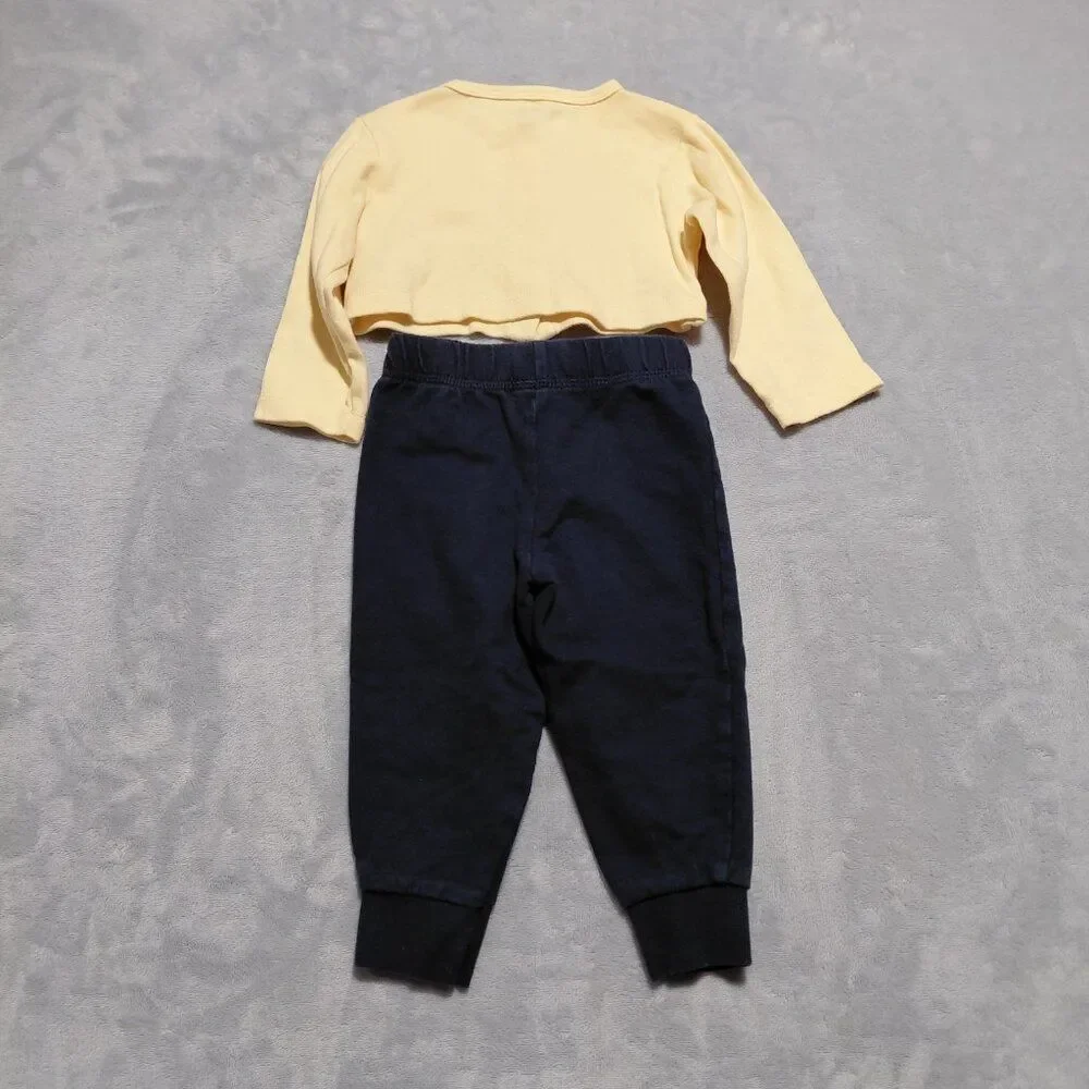 Two Piece 12M Carter's Navy Jogger plus Crop Snap-Up Cardigan Spring Yellow